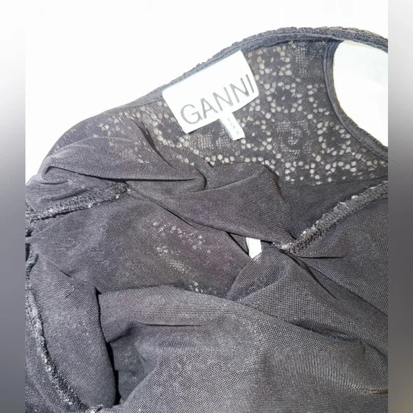 Ganni Black Sheer Floral Lace Lowback Twist Bodysuit S - Picture 9 of 10